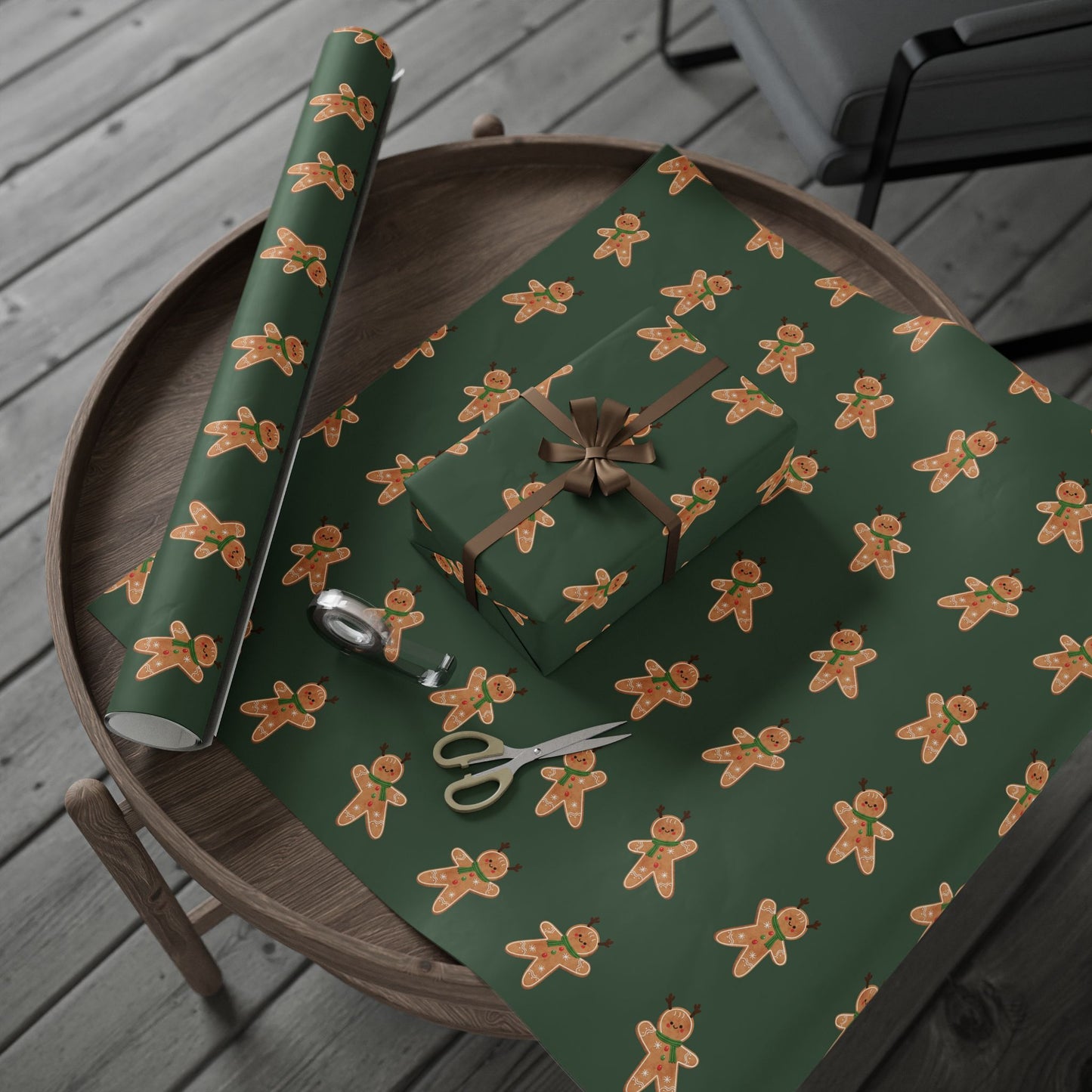 Gingerbread Men Wrapping Paper with Reindeer Antlers – Classic Christmas Gift Wrap, Eco-Friendly Premium Holiday Wrapping Paper