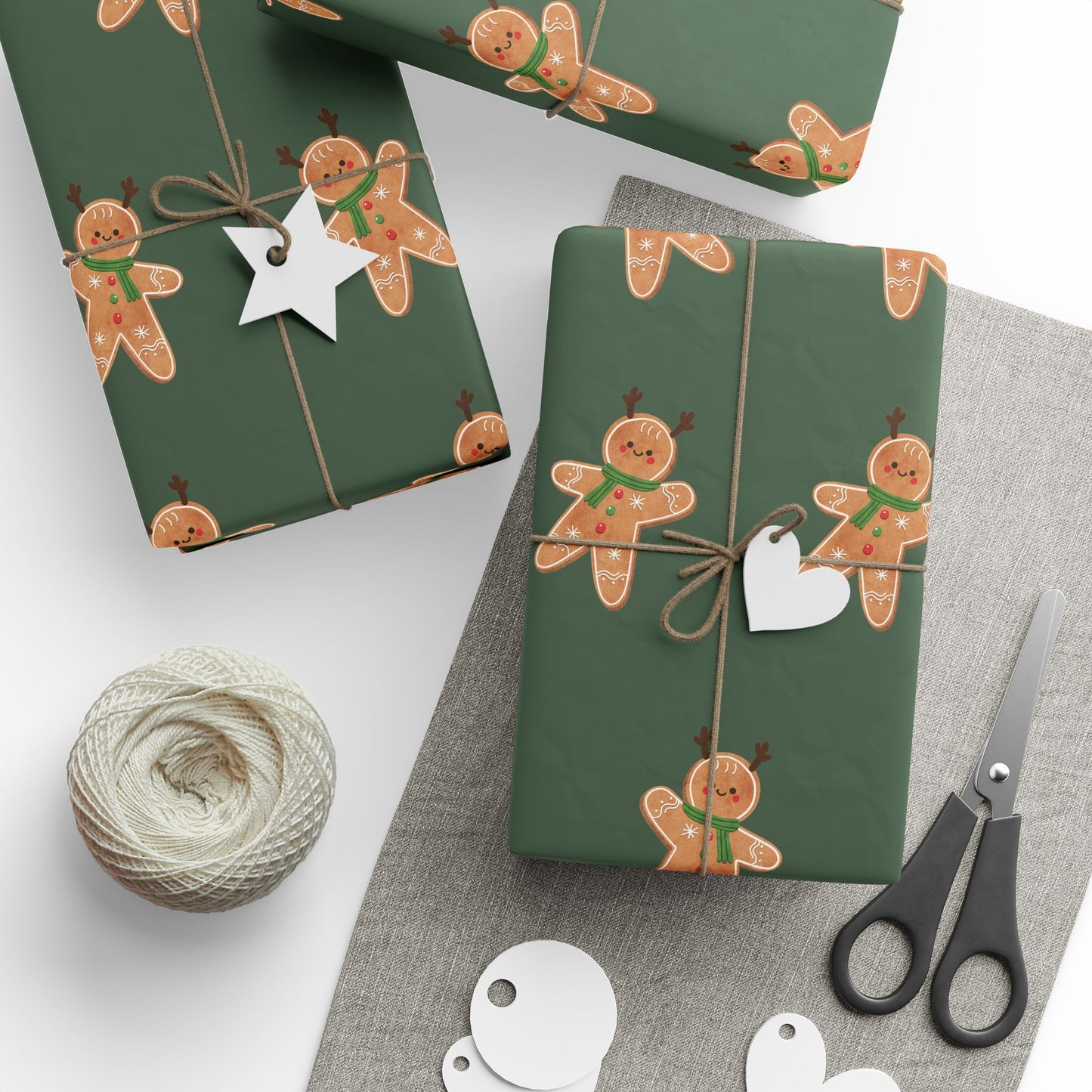 Gingerbread Men Wrapping Paper with Reindeer Antlers – Classic Christmas Gift Wrap, Eco-Friendly Premium Holiday Wrapping Paper