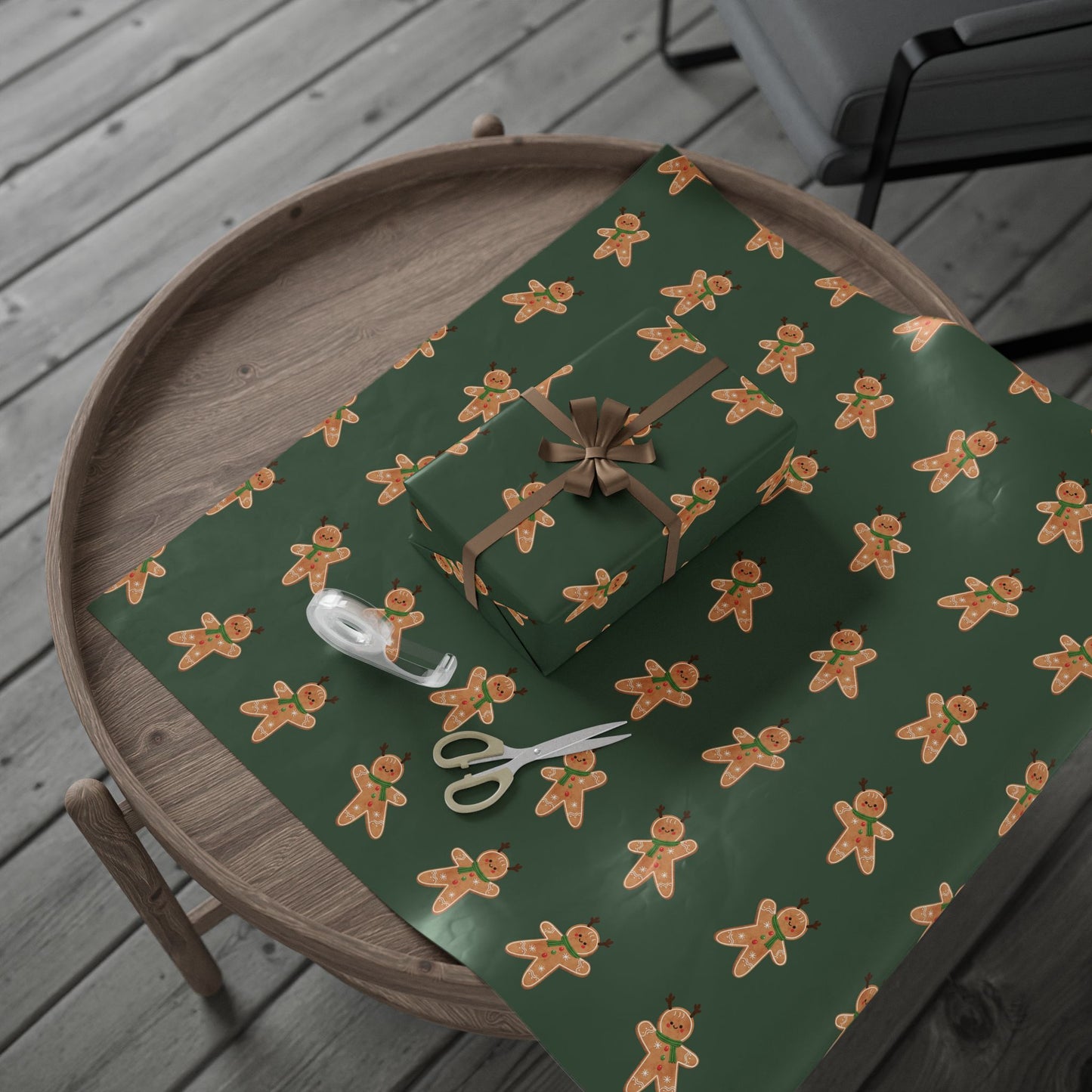 Gingerbread Men Wrapping Paper with Reindeer Antlers – Classic Christmas Gift Wrap, Eco-Friendly Premium Holiday Wrapping Paper