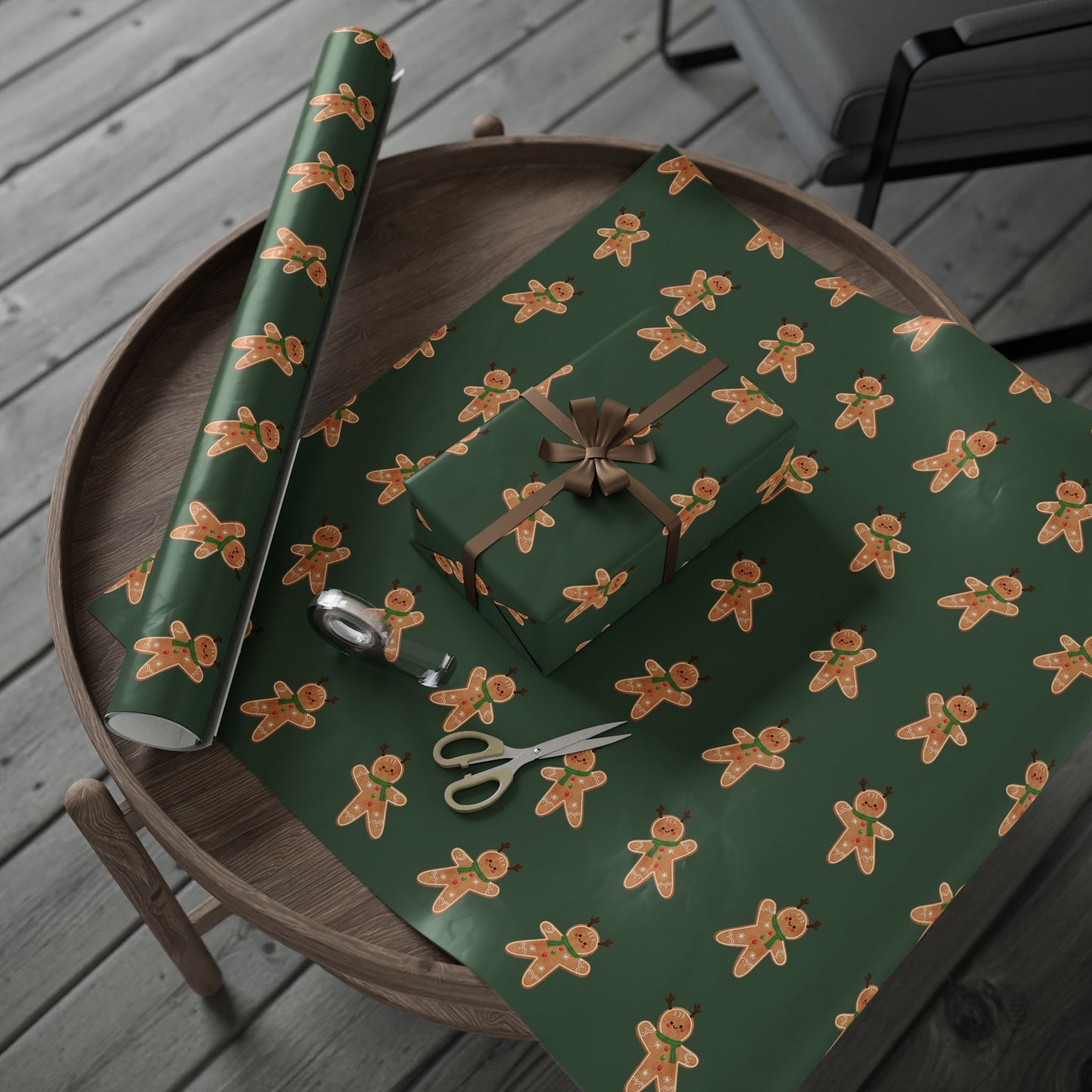 Gingerbread Men Wrapping Paper with Reindeer Antlers – Classic Christmas Gift Wrap, Eco-Friendly Premium Holiday Wrapping Paper