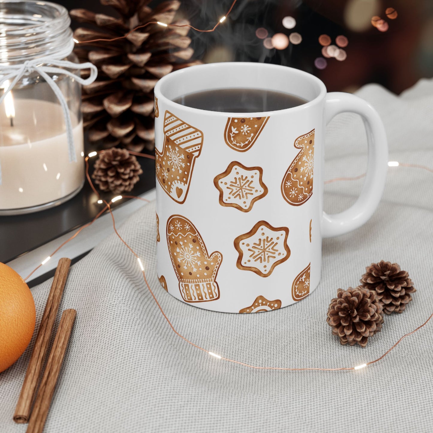 Cozy Gingerbread Ceramic Mug – 11oz & 15oz, BPA-Free, Dishwasher & Microwave Safe