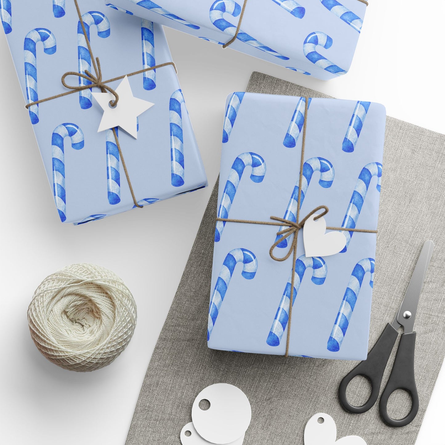 Blue Candy Cane Wrapping Paper – Festive Holiday Gift Wrap, Premium Quality Christmas Wrapping Paper with Classic Candy Cane Pattern